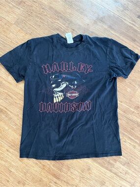 Harley-Davidson Black T-Shirt with Red-Accent Skull Graphic, Sz L